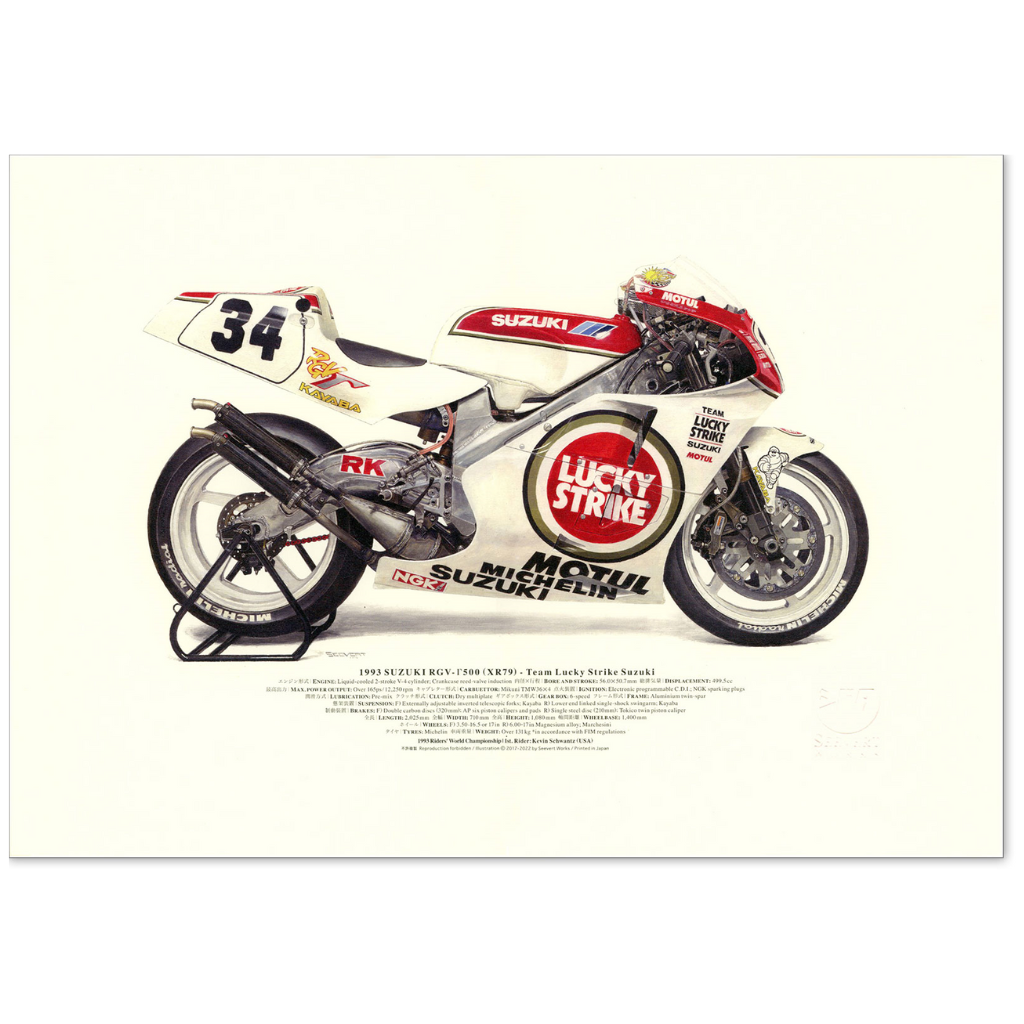 柴田制作所モーターサイクル図版 普及版A3サイズ 1993 SUZUKI RGV-Γ500(XR79)-Team Lucky Strike Suzuki